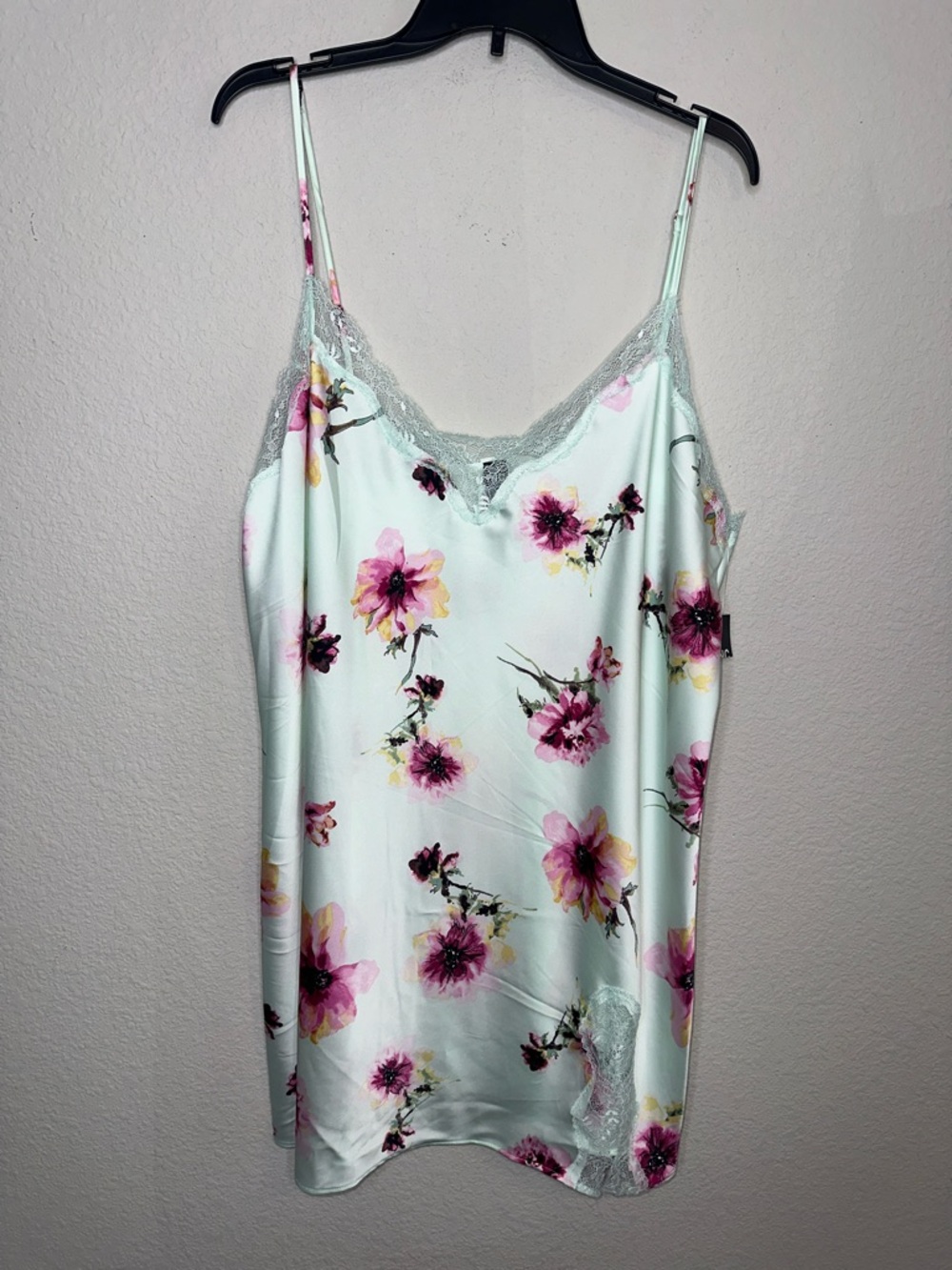 INC International Concepts Mint Floral Satin Lace-Trim Cami